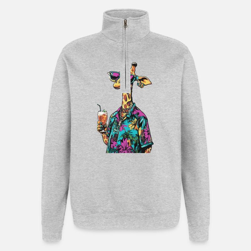 Giraffe Comic Sommer - Quarter-Zip-Sweatshirt - Grau meliert