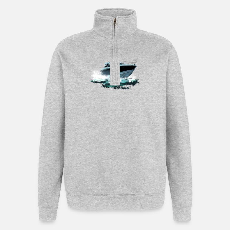 Yacht turquoise dans un jeu d’aquarelle - Sweat à zip 1/4 - gris chiné