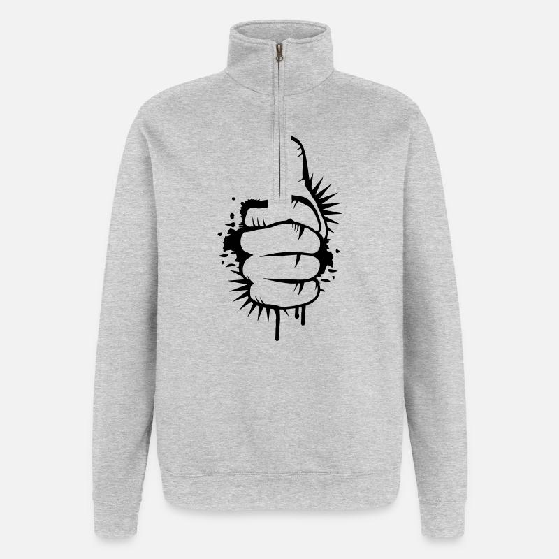 Hand mit Daumen nach oben - Quarter-Zip-Sweatshirt - Grau meliert
