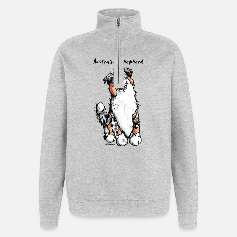 Witziger Australian Shepherd - Quarter-Zip-Sweatshirt - Grau meliert