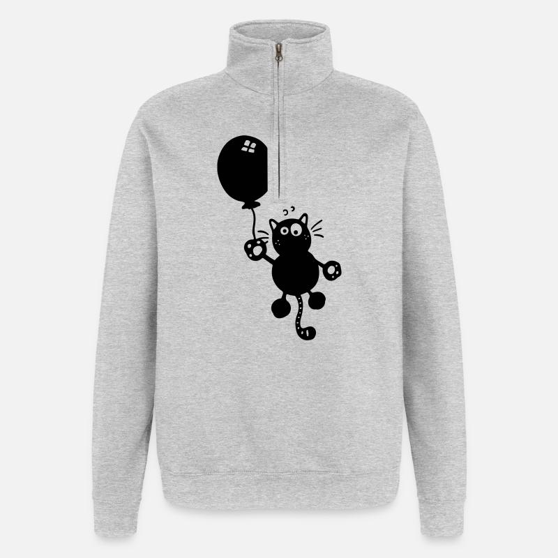 Katze mit Ballon - Quarter-Zip-Sweatshirt - Grau meliert