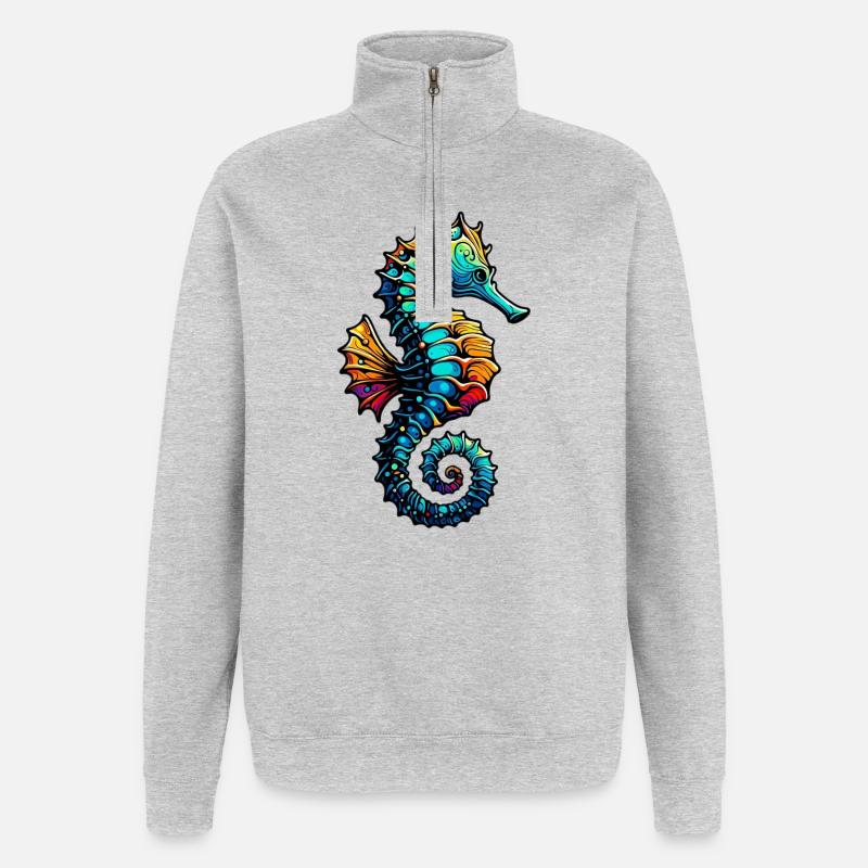Seepferdchen - Quarter-Zip-Sweatshirt - Grau meliert