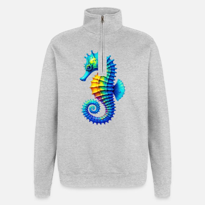 Seepferdchen - Quarter-Zip-Sweatshirt - Grau meliert