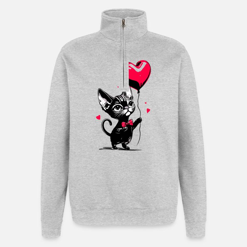 Katze Sphynx Herz Luftballon - Heartful Creatures - Quarter-Zip-Sweatshirt - Grau meliert
