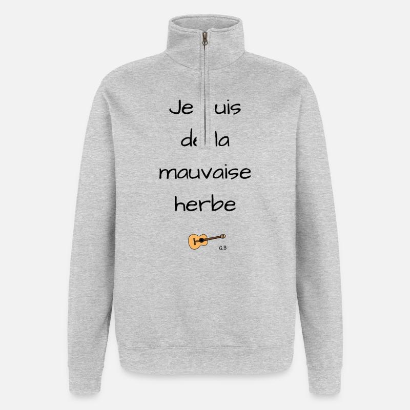 Georges Brassens la mauvaise herbe - Sweat à zip 1/4 - gris chiné