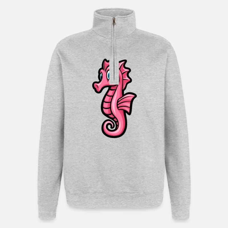 pink rosa Seepferdchen :) - Quarter-Zip-Sweatshirt - Grau meliert