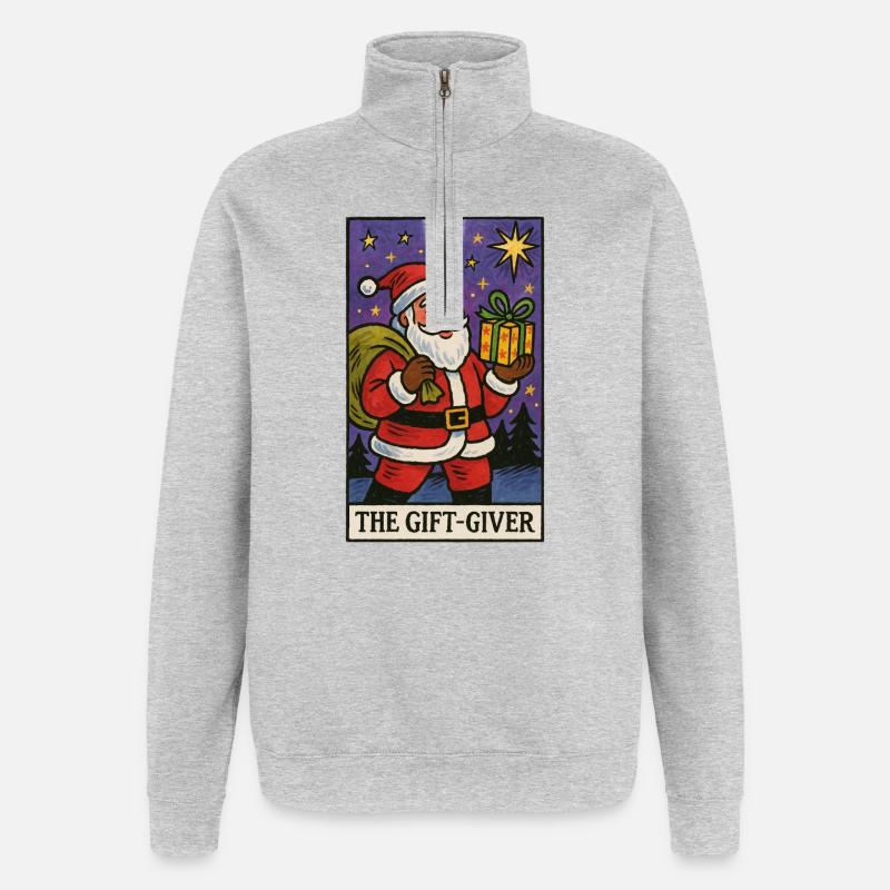 Weihnachtsmann-Geschenkgeber-Tarot-Kunstdesign - Quarter-Zip-Sweatshirt - Grau meliert