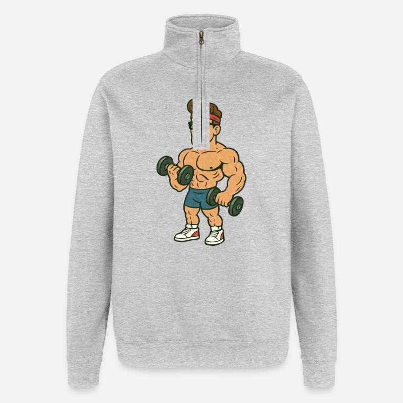 Bodybuilder Comic - Quarter-Zip Sweatshirt - heather grey