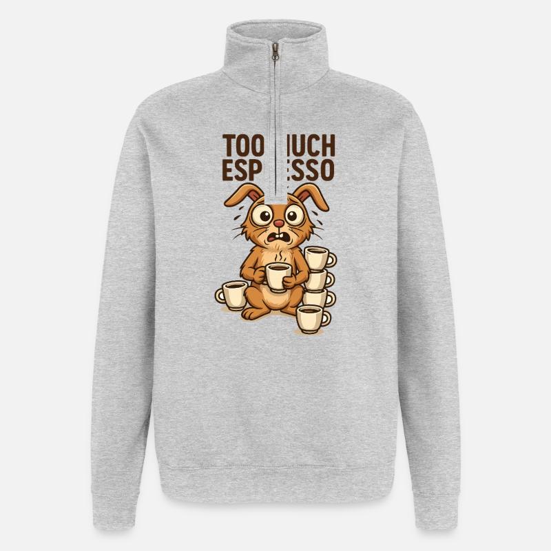 Trop d’espresso Bunny Animals Design Breakfast - Sweat à zip 1/4 - gris chiné