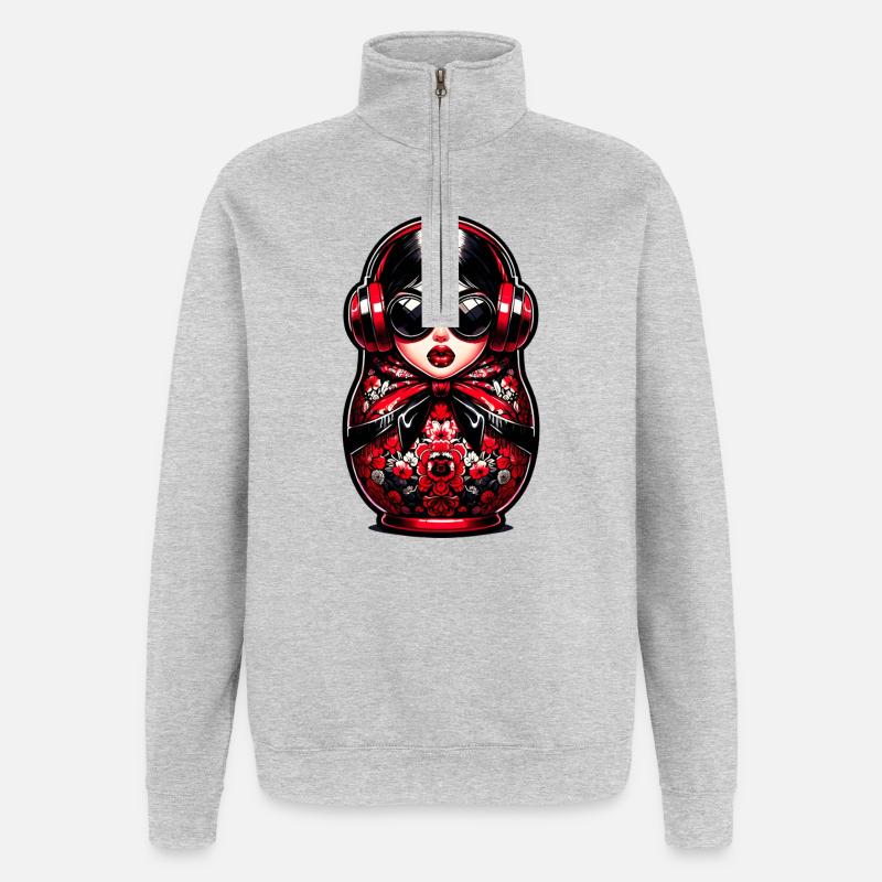 Russe Matriochka Musique Russie Russe - Sweat à zip 1/4 - gris chiné