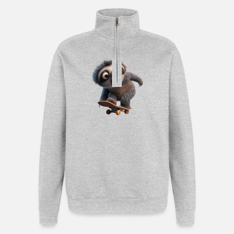 Faultier auf Skateboard Lustig Langsam Cool - Quarter-Zip-Sweatshirt - Grau meliert