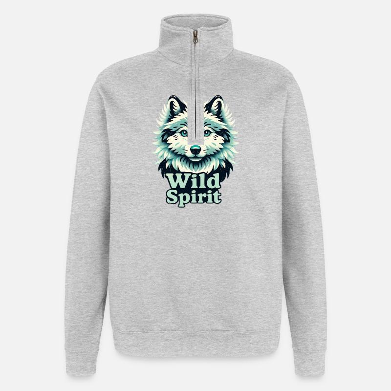 Âme de Loup Sauvage - Sweat à zip 1/4 - gris chiné