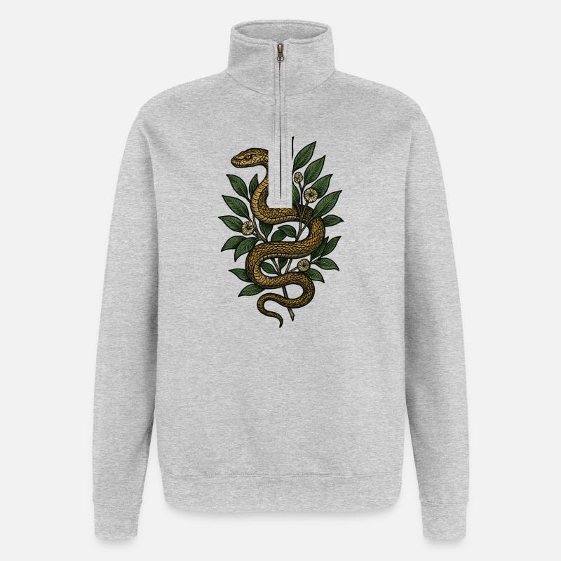 Serpent dans le feuillage - style botanique - Sweat à zip 1/4 - gris chiné