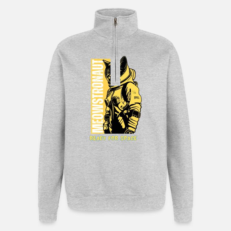 Chat astronaute prêt pour l'espace - Sweat à zip 1/4 - gris chiné