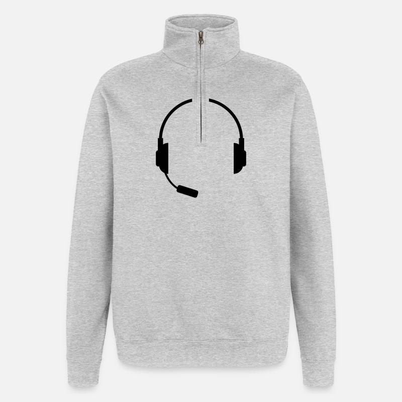 Headset With Microphone - Quarter-Zip Sweatshirt - heather grey