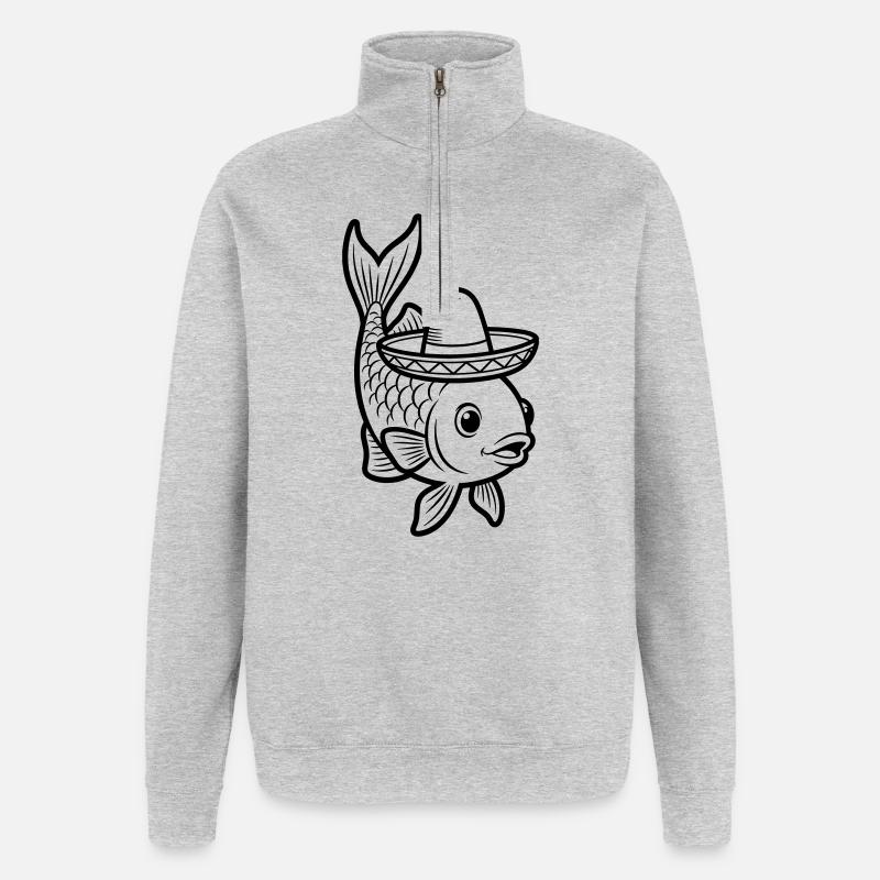 Sombrero de poisson - Sweat à zip 1/4 - gris chiné
