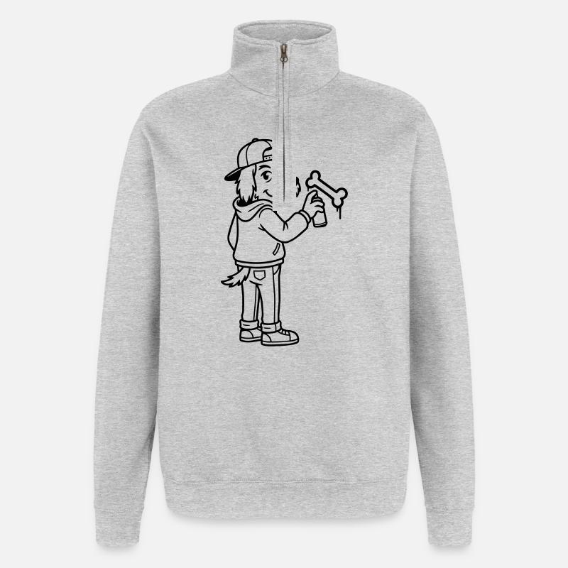 Graffiti d’art urbain - Sweat à zip 1/4 - gris chiné