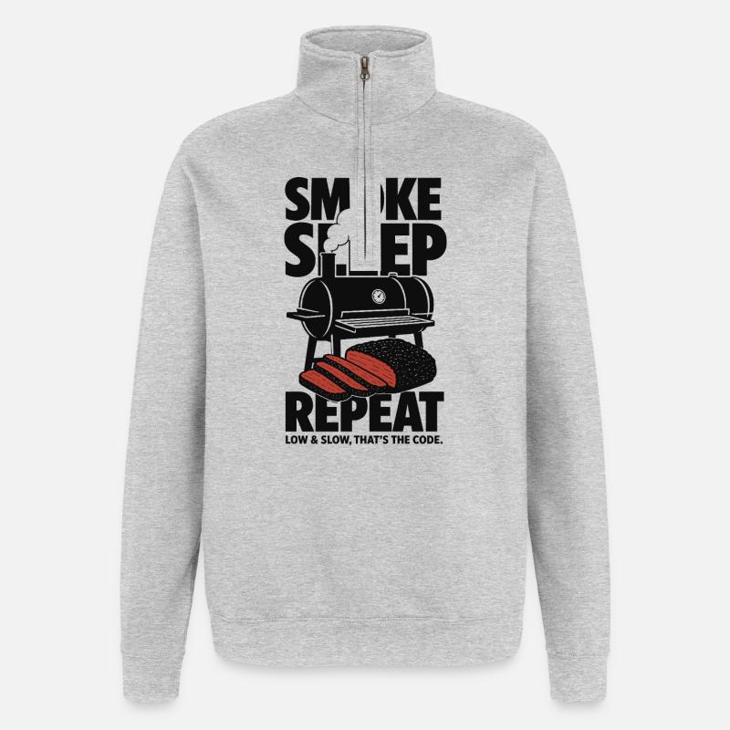 Smoke Sleep Repeat BBQ Design - Quarter-Zip-Sweatshirt - Grau meliert