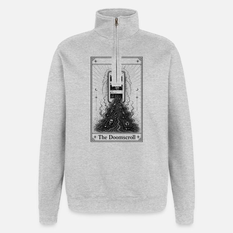 Endlos scrollen | Tarotkarte | Doomscrolling - Quarter-Zip-Sweatshirt - Grau meliert
