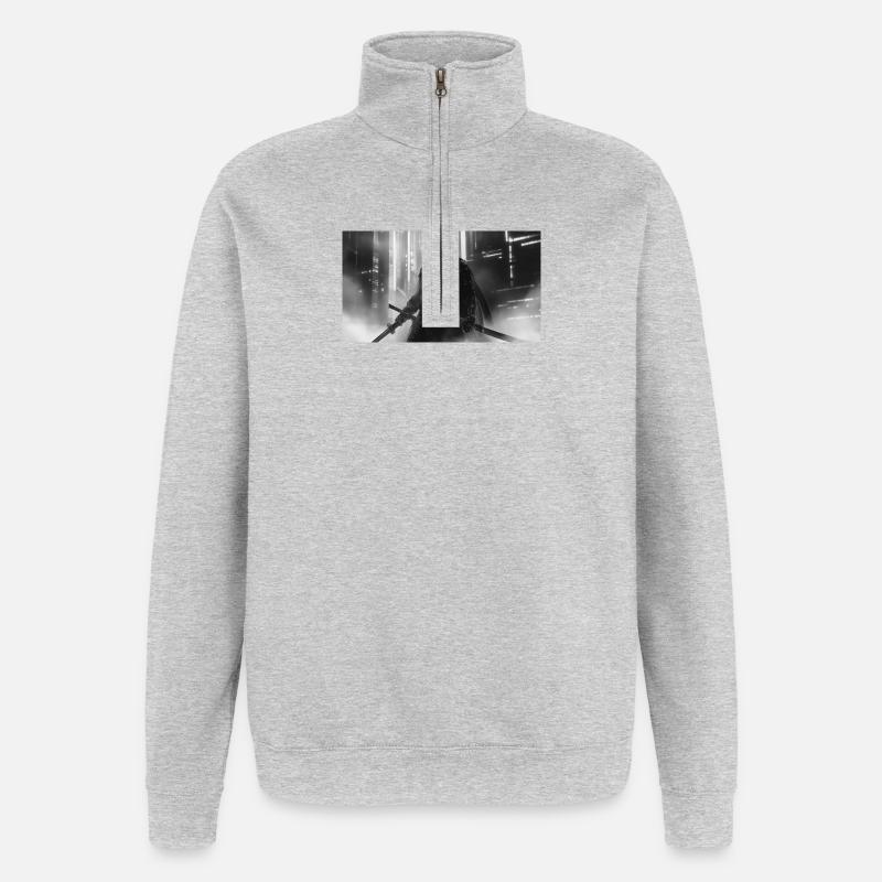 Urbaner Samurai im schwarzen Schatten - Quarter-Zip-Sweatshirt - Grau meliert