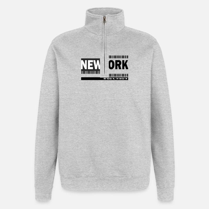 NEW YORK - Code-barres - Sweat à zip 1/4 - gris chiné