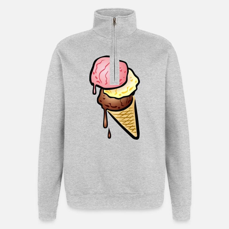 Eistüte mit drei Kugeln Eis - Quarter-Zip-Sweatshirt - Grau meliert