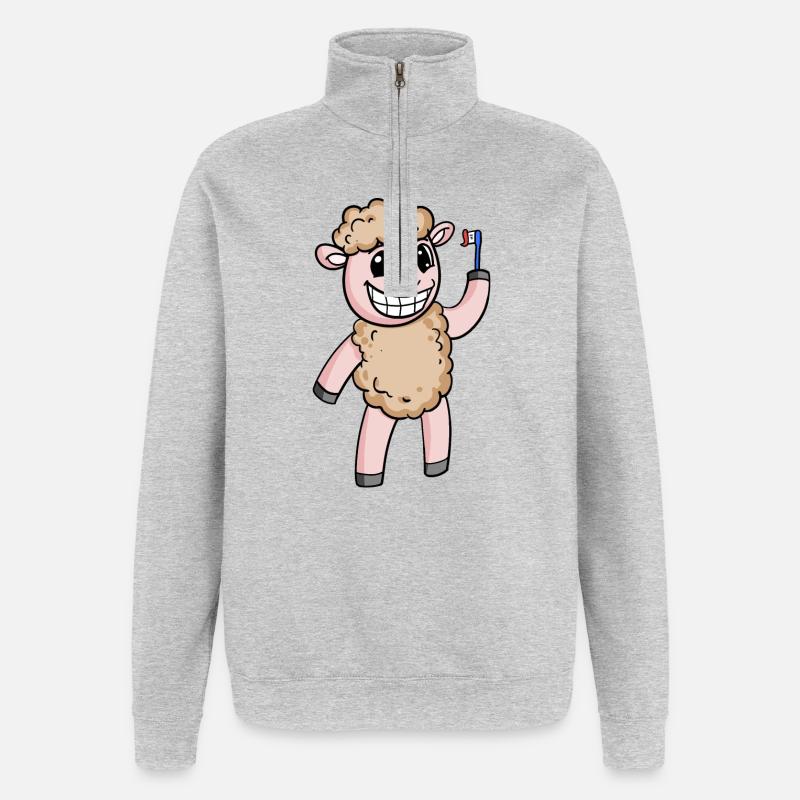Moutons avec brosse à dents - Sweat à zip 1/4 - gris chiné