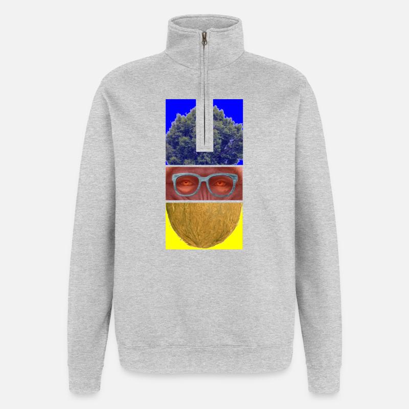 Triptyque coloré: arbre, visage et noix - Sweat à zip 1/4 - gris chiné