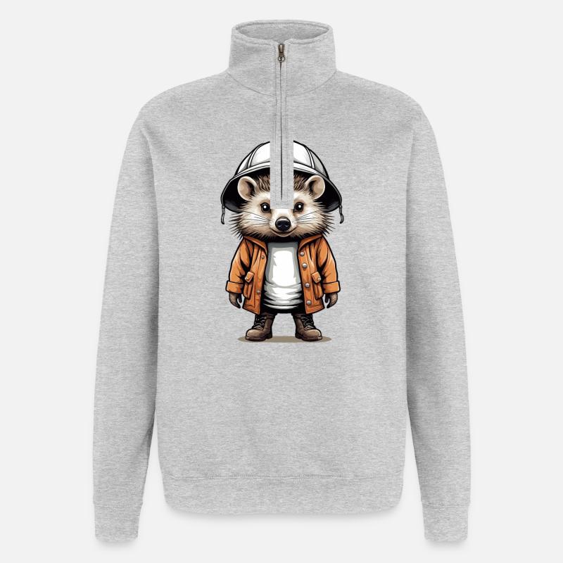 Hérisson mignon avec chapeau d’expédition - Sweat à zip 1/4 - gris chiné