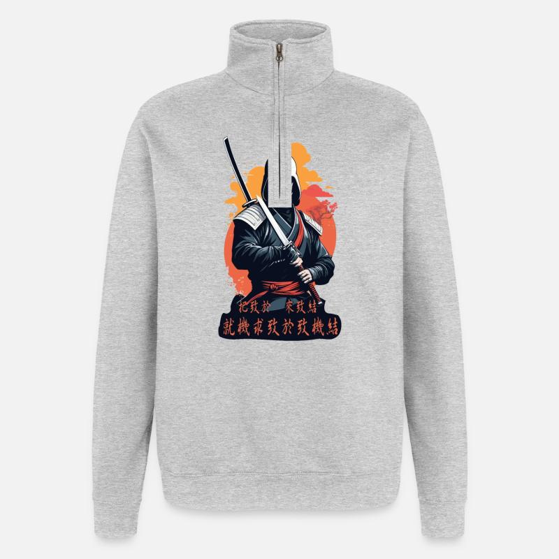 Samurai, Weg des Krieger - Quarter-Zip-Sweatshirt - Grau meliert