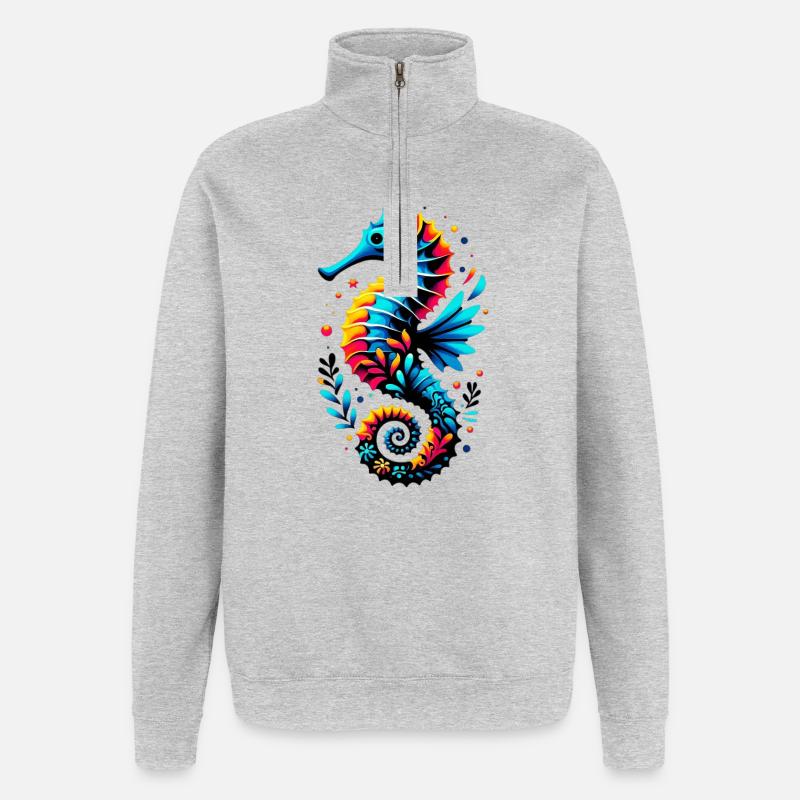 Seepferdchen - Quarter-Zip-Sweatshirt - Grau meliert