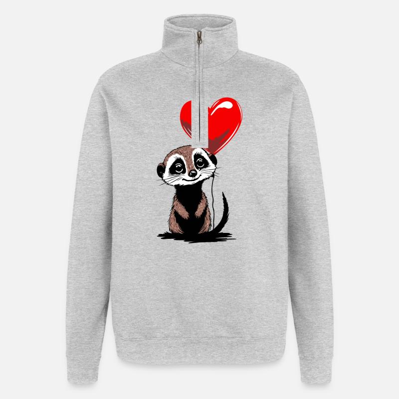 Erdmännchen Herz Luftballon - Heartful Creatures - Quarter-Zip-Sweatshirt - Grau meliert