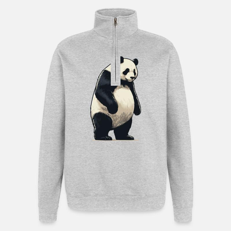 Panda - Sweat à zip 1/4 - gris chiné