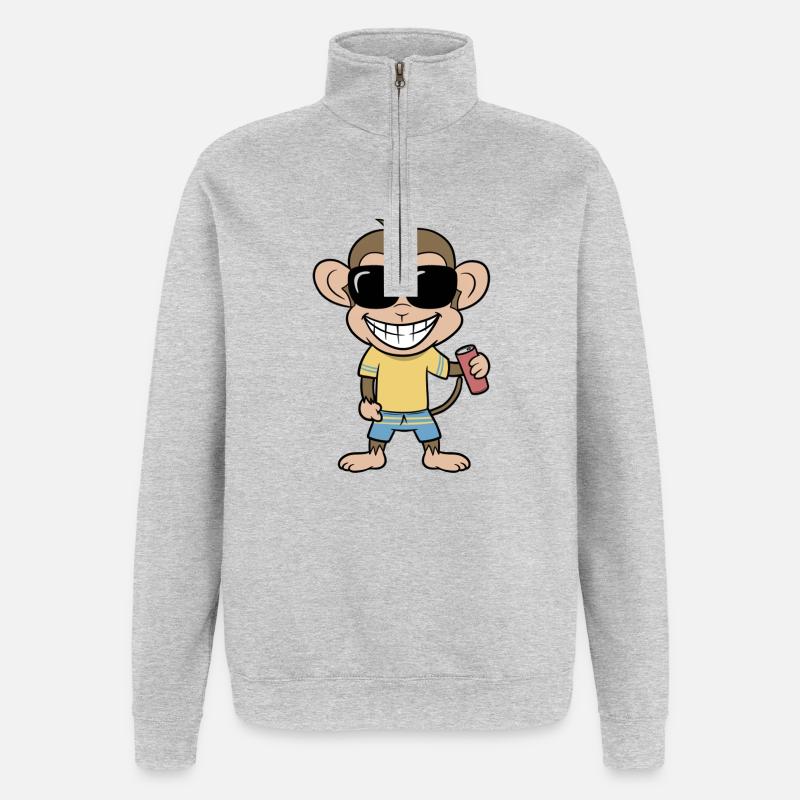 Singe des vacances avec boisson - Sweat à zip 1/4 - gris chiné