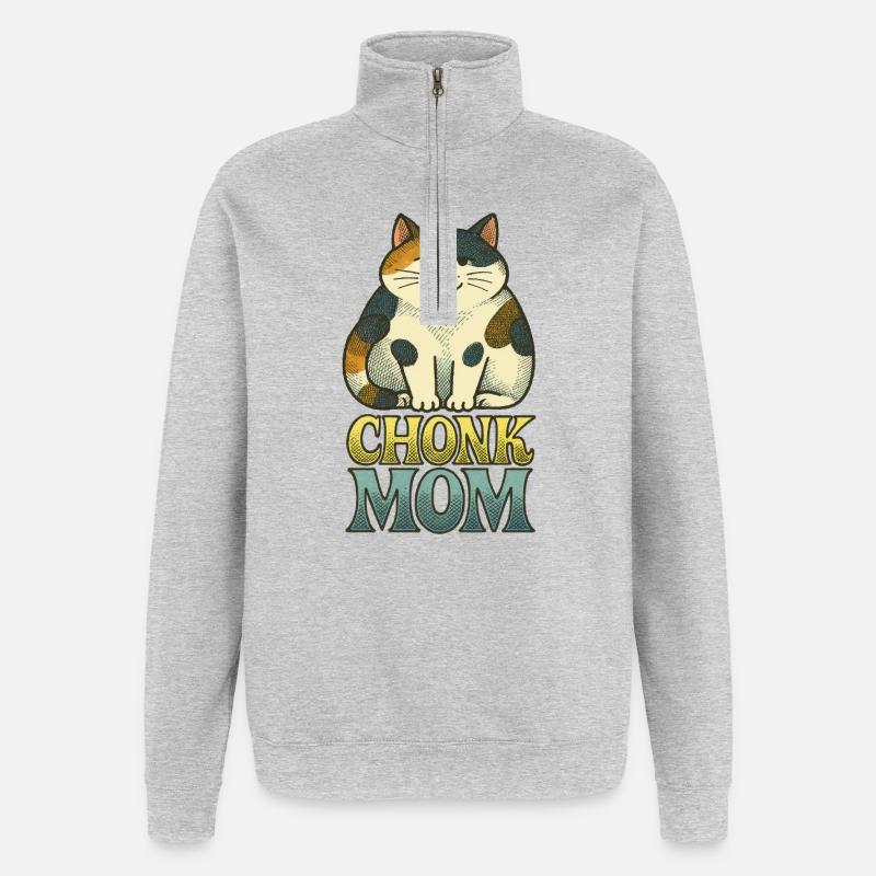 Chonk Mama Katze Katze - Quarter-Zip-Sweatshirt - Grau meliert