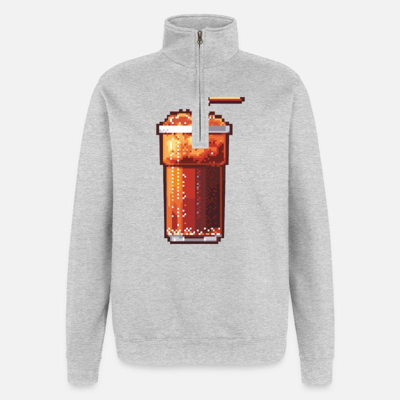Pixel Cola Glas mit Eis - Quarter-Zip Sweatshirt - heather grey