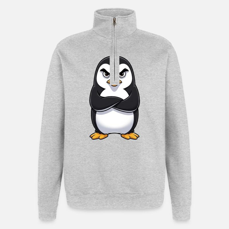 Grumpy Penguin Cartoon Sour Grumpy Annoyed - Quarter-Zip Sweatshirt - heather grey