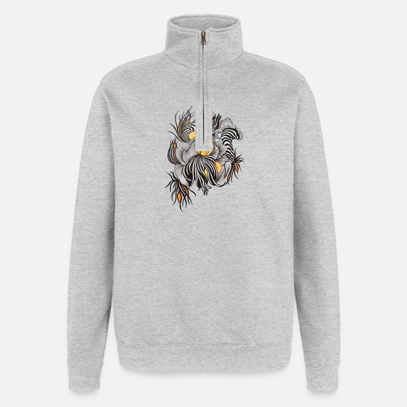 NoirBlüten Orange Akzente - Quarter-Zip-Sweatshirt - Grau meliert