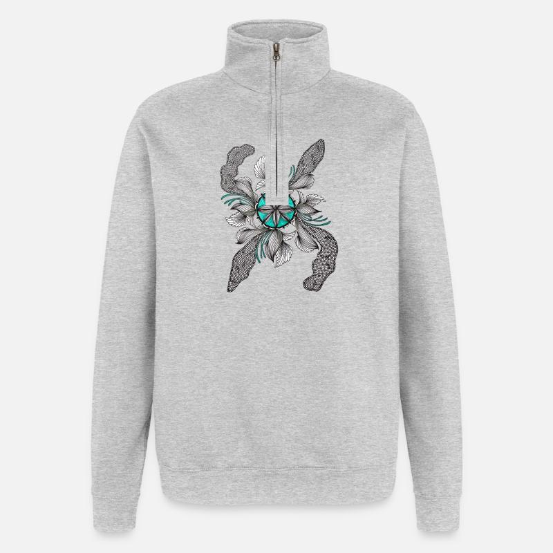 Fleur Étoile Déco Sarcelle - Sweat à zip 1/4 - gris chiné