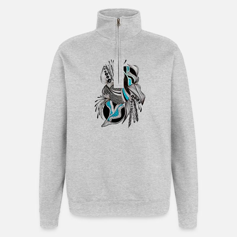 BlackTurquoise Scale Pattern - Quarter-Zip Sweatshirt - heather grey