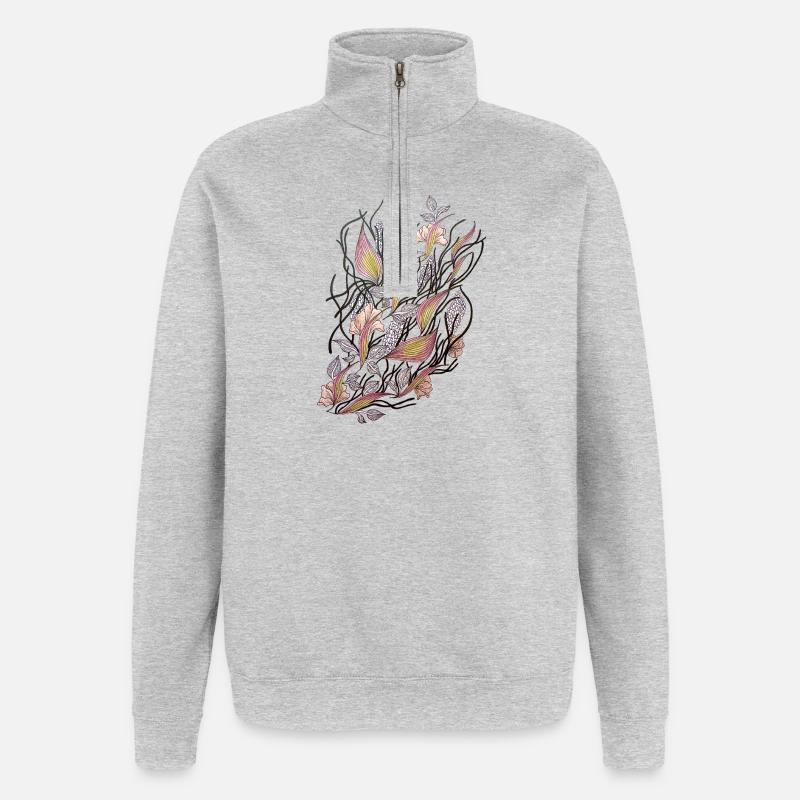 Florale Netze der Ranunkeln - Quarter-Zip-Sweatshirt - Grau meliert