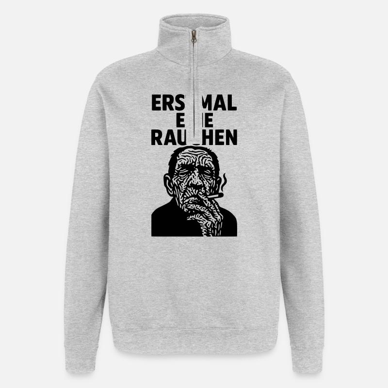 Fumer une première - Sweat à zip 1/4 - gris chiné