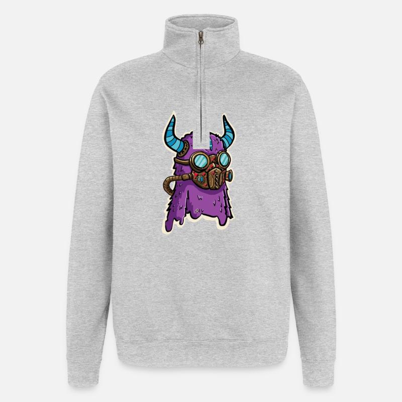 Monstre Violet Steampunk à Lunettes - Sweat à zip 1/4 - gris chiné
