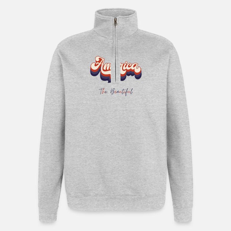 Amerika, das Schöne - Quarter-Zip-Sweatshirt - Grau meliert