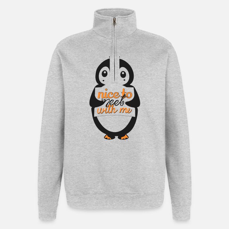 Pingouin avec Sympa de me rencontrer - Sweat à zip 1/4 - gris chiné