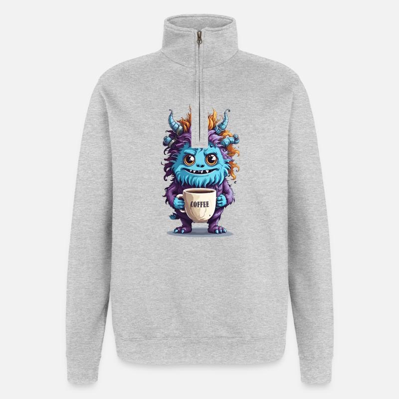 Kaffeemonster  - Koffein Zombie - Morgenmuffel - Quarter-Zip-Sweatshirt - Grau meliert