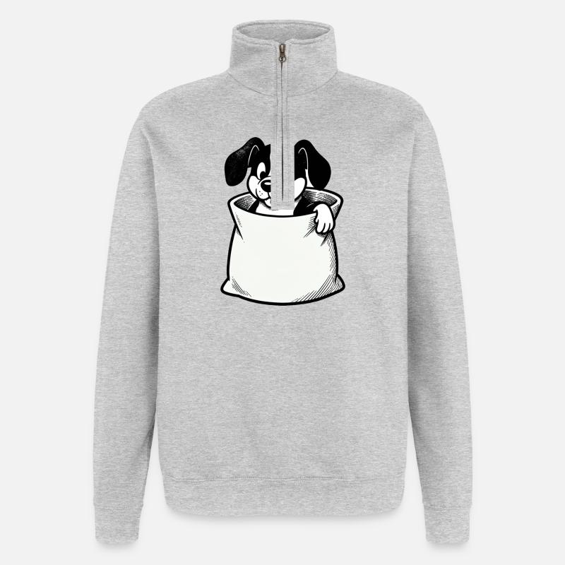 Dessin animé Chien dans le sac - Sweat à zip 1/4 - gris chiné