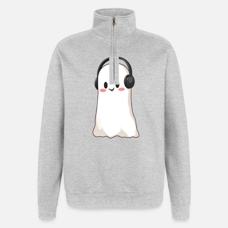 Gespenst mit Kopfhörer - Quarter-Zip-Sweatshirt - Grau meliert
