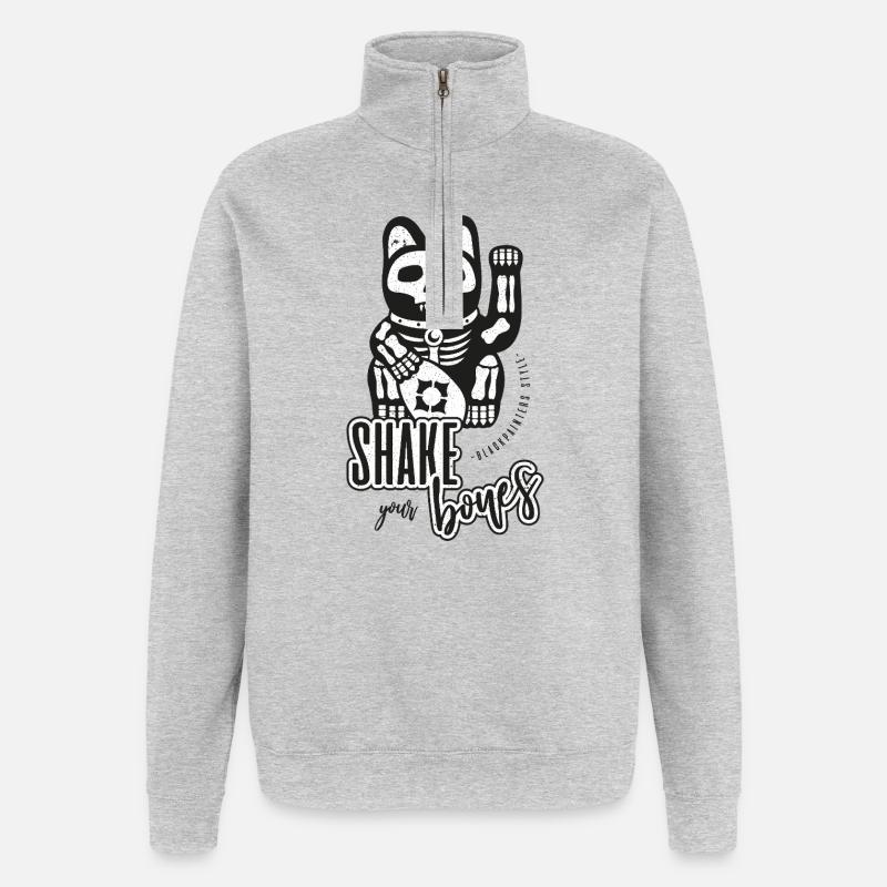 Skelett Winkekatze - Shake your Bones - Quarter-Zip-Sweatshirt - Grau meliert