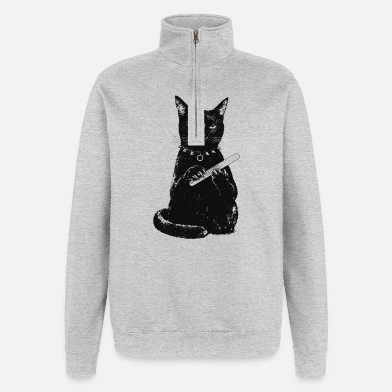 Chat avec lime à ongles - Sweat à zip 1/4 - gris chiné